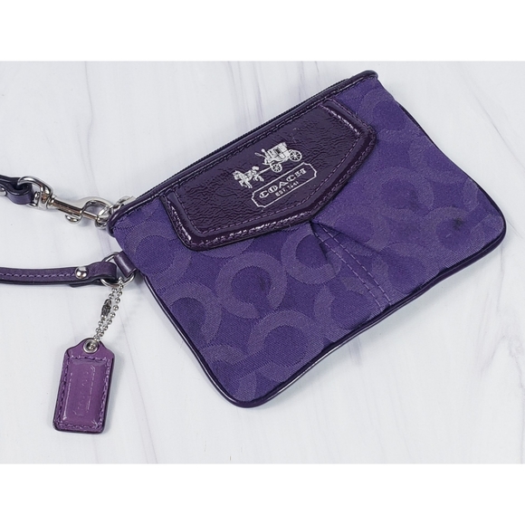 Coach Handbags - Coach Purple Plum Small Signature Canvas & Patent Leather Wristlet Mini Bag